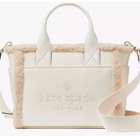 NWT Kate Spade ♠️ Jett Faux Shearling Small Tote in Meringue - Picture 8 of 10